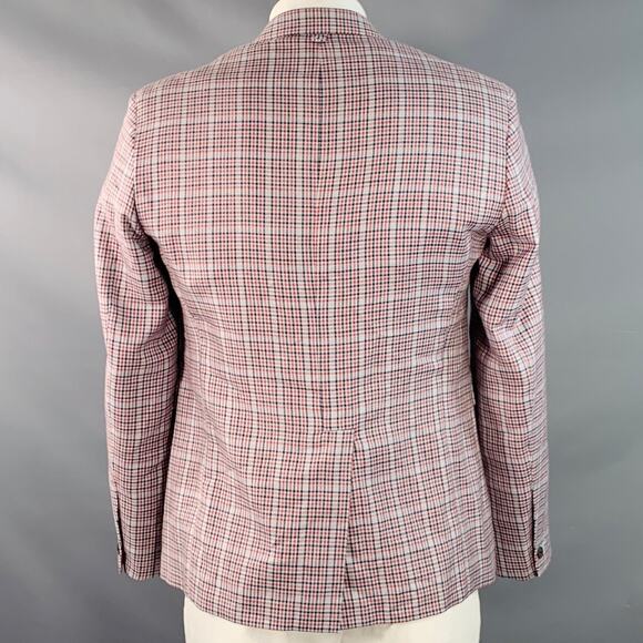 BLACK FLEECE Size 42 Regular Grey Red Black Plaid Sport Coat - Picture 4 of 13